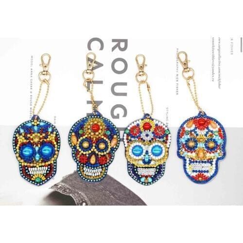 4/5Pcs DIY Full Special Shaped Diamond Painting Skull Keyring Keychains Unique Shining Full Drill Rhinestones Craft Gifts