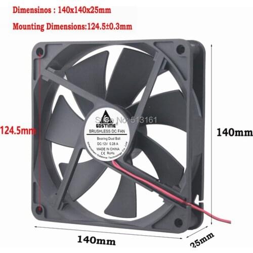 5 Pieces Gdstime Ball Beairng DC 12V 2Pin 14025 14cm 140mm x 25mm Brushless Cooling Radiator Cooler Fan