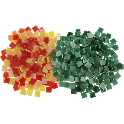 500 Piece Square Glass Mosaic Tiles Vitreous for Mosaic Making Art Craft 10x10mm Green Red Yellow