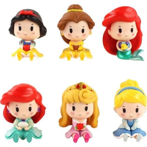 6-7cm 6pcs/lot Princess Figures Snow White Belle Cinderella Ariel Mermaid Tangled Sleeping Beauty PVC Model Toys