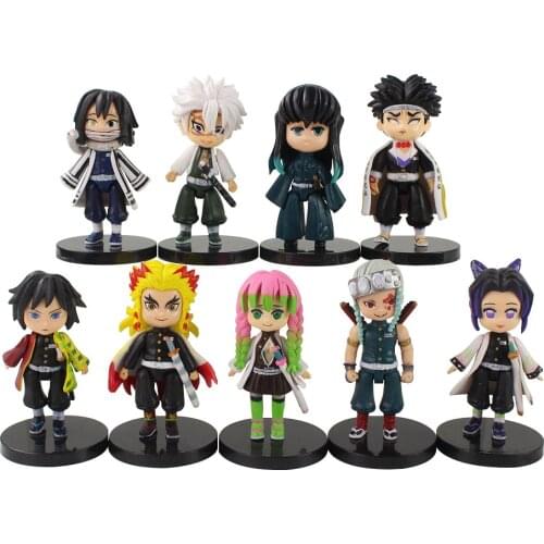 9pcs/set 8-9cm Demon Slayer Kimetsu No Yaiba Tomioka Giyuu Shinobu PVC Q Version Model Figure Toys