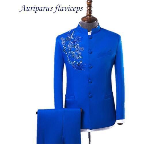 Auriparus flaviceps Stand Collar Performance Man Clothing 3 Style Performance Man Suits Stage Costumes 2 Pieces Singers Mens