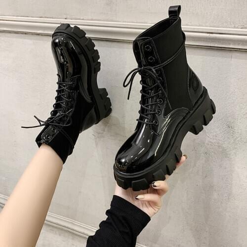 Brand Womens Shoes Rubber Boots Lace Up Summer Booties Flat Heel Round Toe Boots-women Fashion Rain Ankle Rock Autumn Med