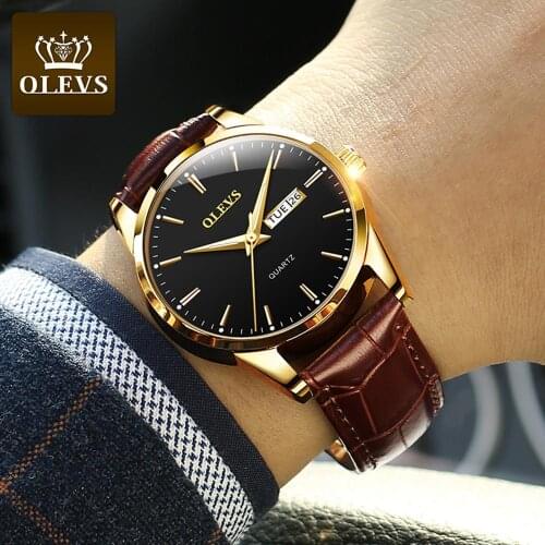 Classic Watch Men Women Leather Strap Day Date Display Waterproof Business Casual Quartz Wristwatches Gift Box Drop Shipping