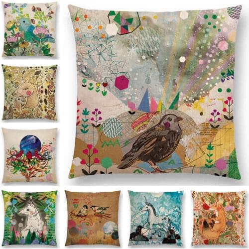 Floral Fantasy Fairy Tale Wonder World Cushion Cover Dreamscape Animals Deer Bird Fox Unicorn Owl Flowers Sofa Throw Pillow Case