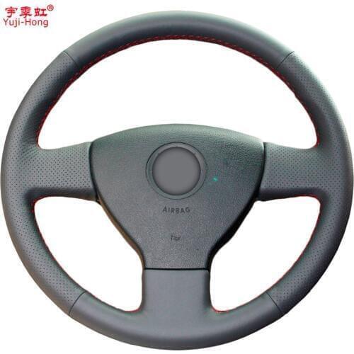 Yuji-Hong Top Layer Genuine Cow Leather Car Steering Wheel Covers Case for Volkswagen VW Bora Polo Touran Magotan 2006-2011