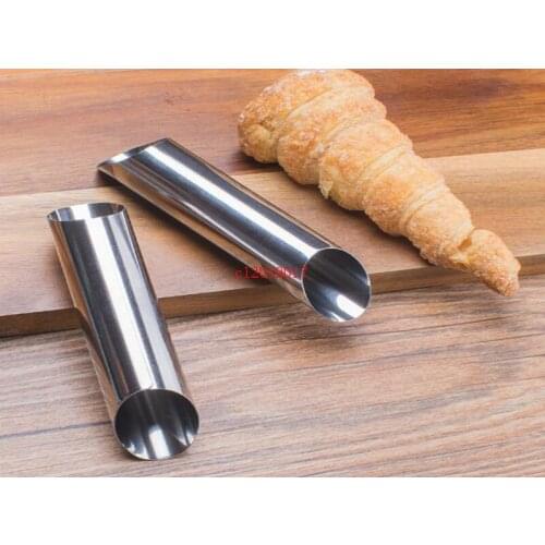 Stainless steel bevel Danish tube non-stick screw tube sausage wrapped croissant round tube croissant pastry mold baking tool
