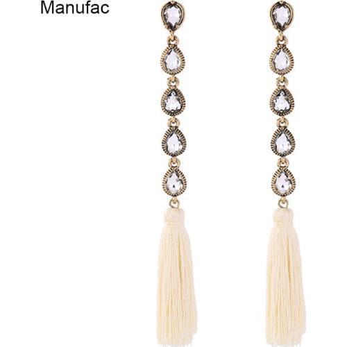 Crystal Water Drop Tassel Long Earrings for Women Wedding Bohemian Dangle Fashion Earrings Ethnic Jewelry
