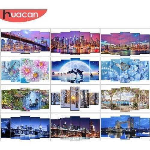 HUACAN Diamond Painting 5pcs/set landscape Needlework Cross Stitch Full Square Diamond Embroidery Multi-picture Gift