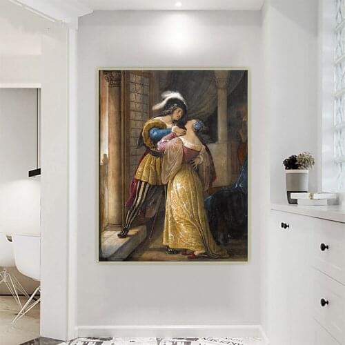Citon Francesco Hayez《Romeo and Juliet》Canvas Oil Painting Art Poster Picture Background Wall Decor Home Living Room Decoration