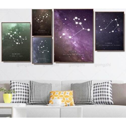 Colorful Pink Purple Beautiful Starry Sky Constellation Time Frameless Home Wall Painting Canvas Hd Printing Decoration Poster