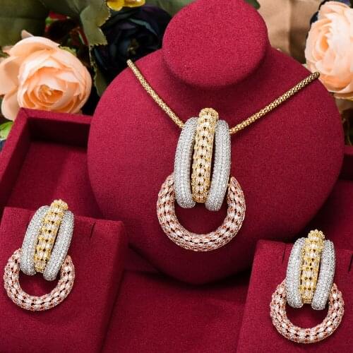 Missvikki 3 Colors Gorgeous Luxury Big Pendant Necklace Earrings Jewelry Sets High Quality Cubic Zircon Party Accessories