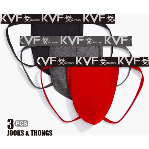 Kalvonfu Mens 3 Pcs Cotton Jocks & Thongs Pure Colour Sexy Eyes On Underwear