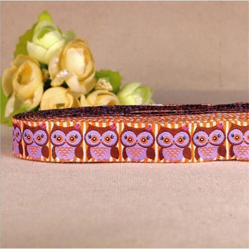 2016 NEW 5/8 '(16 mmx10yards) Cartoon Owl 100% Polyester Woven Jacquard Ribbon for DIY Dog collar Wholesale Free Shipping