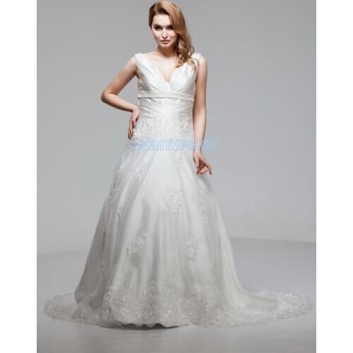 New design hot cap sleeve v-neck custommade size/color white/ivory balll gown small train bridal mother of the bride dresses