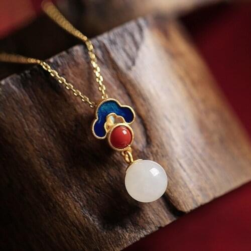 Original 925 silver plating ancient, hetian jade natural enamel pendant clavicle women huaihe river restoring ancient ways