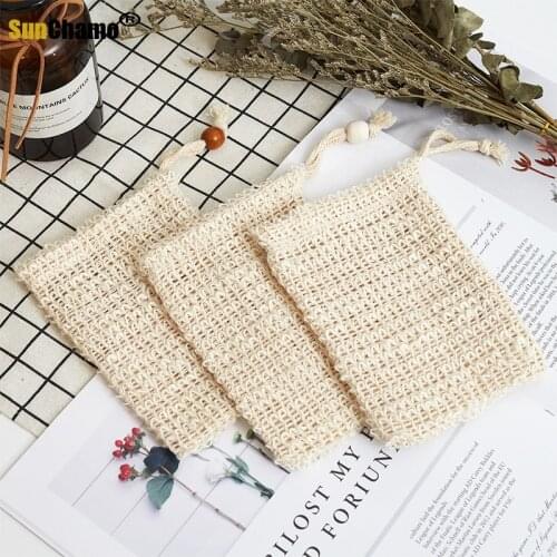 Sisal Hemp Soap Bag Bubble Blister Soap Net Exfoliator Massage Skin Care Linen Mesh Bag Bathroom Shower Cleaning Mesh 1pcs