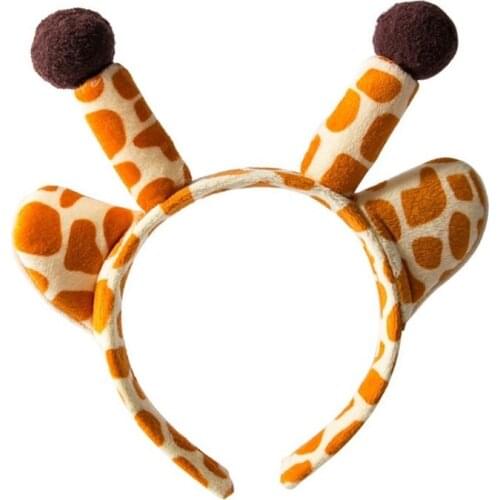 Plush Ear Horn Headband with Giraffe Animal Furry Hair Hoop for Washing Face