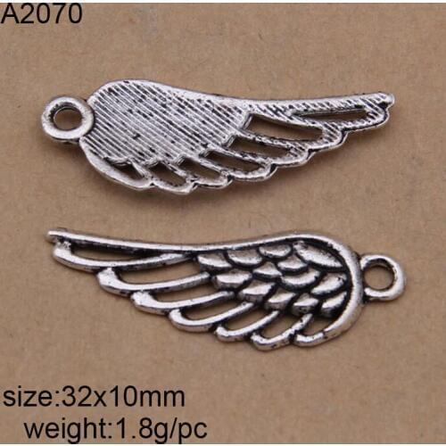 25pcs 32x10mm Antique Silver Alloy Wing Charms Pendants For Bracelet Necklace Jewelry Making