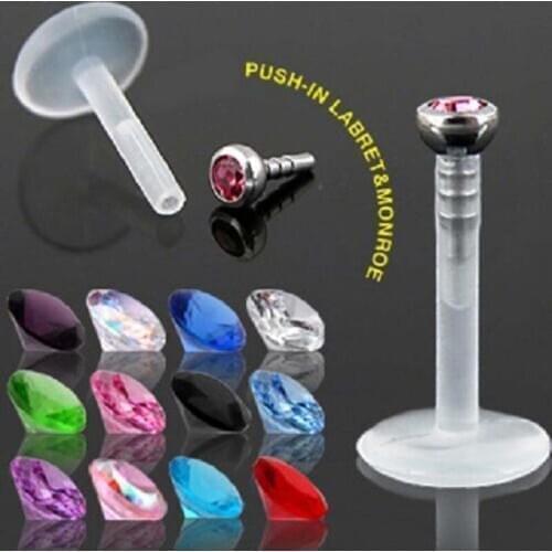 10PCS 16G Labret Tragus Cartilage Earring 16g Punk Rhinestone Round Tragus Lip Ring Monroe Ear Cartilage Earring Piercing Jewelr