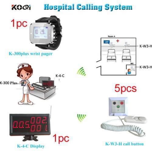 Nurse call system Of 1 wireless call receiver 1 smart watch for nurse or doctor and 5 nurse call button for patient