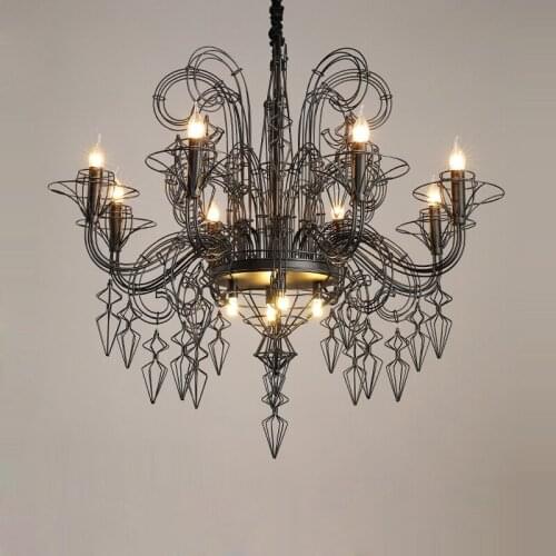 E14 LED Baroque Black White Iron Designer Hanging Lamps Lustre Chandelier Lighting Suspension Luminaire Lampen For Foyer