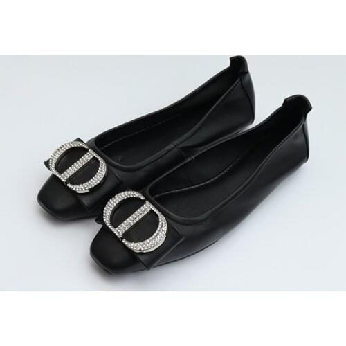 Plus Size 41 Women Soft Sheepskin Flats Fashion Woman Loafers Square Toe Buckle Ballerina Casual Single Shoes Zapatos Mujer