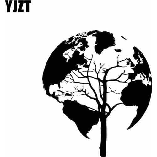 YJZT 17.2CM*20CM Tree Nature World Map Cool Decor Vinyl Decal Car Sticker Black/Silver C11-0942