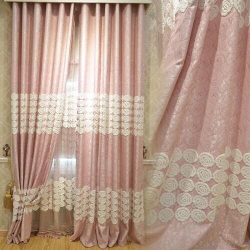 Customized curtain Modern living room luxury Japanese style curtains warm pink color rose flower wedding room curtains E040
