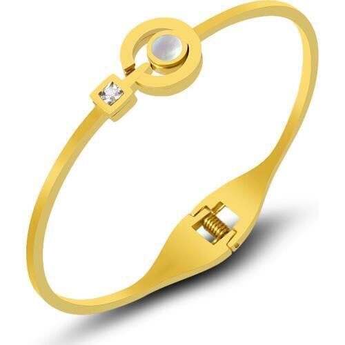 Women Cuff Bracelets Round Circle Shell Bangles Female Stainless Steel Bracelets Famous Brand Jewelry Wholesale 2019 New Fashion