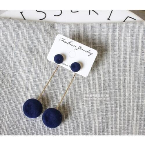 New Fashion Korean Long Plush Ball Drop Earrings For Women Round Tassel Statement Earrings Red Blue Grey Black Earring E0371