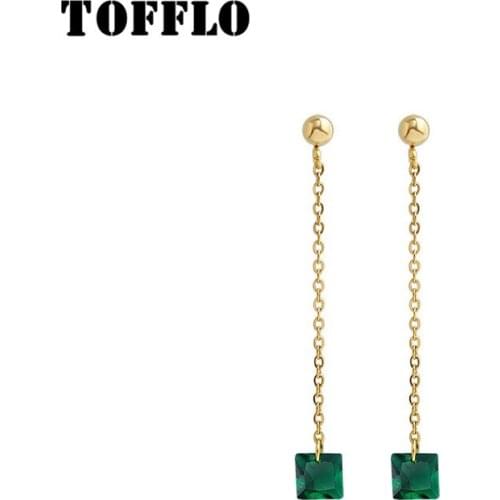 TOFFLO Stainless Steel Peacock Green Zircon Pendant Earrings For Women Fashion Jewelry BSF334