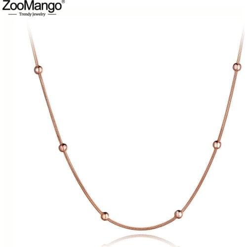 ZooMango Trendy Rose Gold Color Round Beads Chain & Link Necklaces Jewelry Titanium Steel Choker Necklace For Women Girl ZN19079