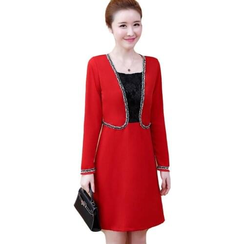 New Spring Autumn Women Fake Two Dress Vintage Elegant Fashion Lace Stitching Midi Slim Dress Party Female Plus Size 5XL Vestido