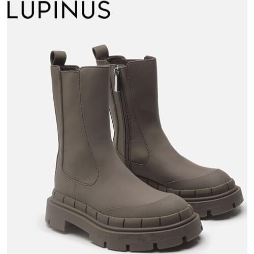LUPINUS 2021 New Fashion Women Ankle Boots Winter Platform Ankle Boots For Women Retro Round Toe Women Boots Zipper Women Shoe
