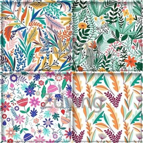 Zdying 10pcs Colorful Plants Leaves Square Shape Glass Cabochon Picture Demo Flat Back Jewelry Findings For Keychain Brooch