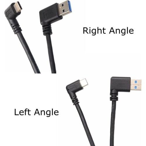 1M 90 Degree Left Right Angle USB 3.0 Type-A Male to USB 3.1 Type-C Elbow Male USB Data Sync Charge Cable for Xiaomi 4C/5 Huawei
