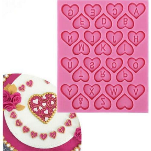 1Pcs Letter Hearts Sugar Cake Decorating Tools Liquid Silicone Bakeware 3D 28 Holes Heart Letters Shape Cake Mold