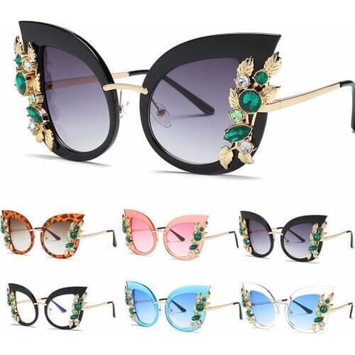 1pc Vintage Shades Oversized Sunglasses Women Luxury Brand glasses Metal Rhinestone Decoration Cat Eyes Sunglasses New Arrival