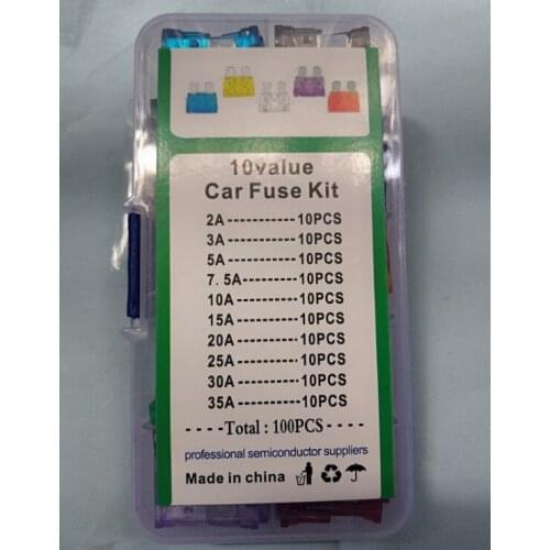 100pcs=10value*10pcs 2/3/5A/7.5A/10A/15A/20A/25A/30A/35A for Auto car truck motorcycle fuses assorted box Medium Blade Fuse kit