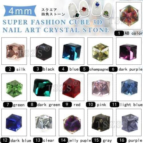 15pcs/lot 3D Glitter 4MM Cube Square glass micro beads nail crystal stone nails accessories 3d nail art decorations