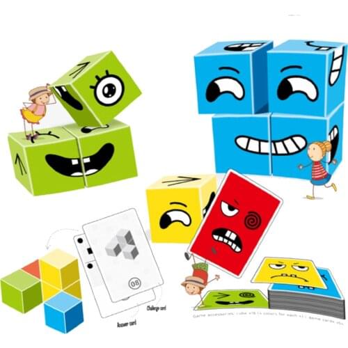2 in 1 Montessori Expression Building Block 108 Challenges Face Cube Space Teaching Intelligence Match Toys for Children Gift