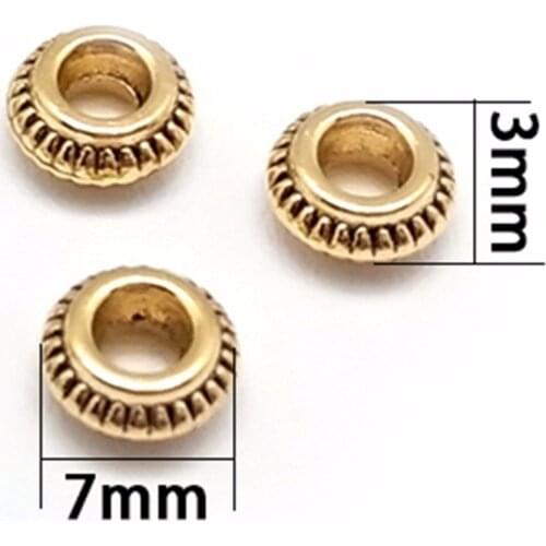 3x7mm Mix Antique Gold Round Circle Hole 3.5mm Alloy Spacer Big Hole Beads for Jewelry Making