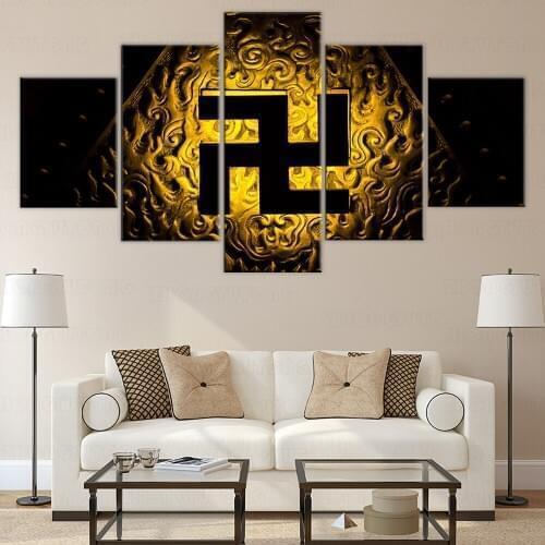 5 piece buddha picture symbol svastika painting on canvas Buddhist religion posters and prints wall art picture for living room