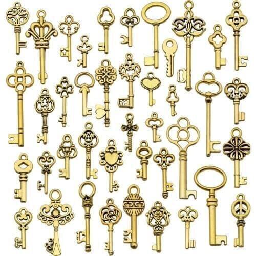 80pcs Antique Gold Vintage Skeleton Keys Charms DIY Necklace Pendants Supplies for Wedding Decoration Jewelry Making
