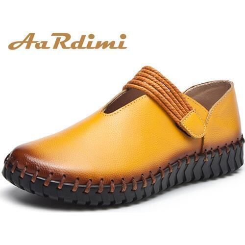 AARDIMI Handmade Women Flats Shoes Genuine Leather Loafers Autumn Solid Slip On Flat Shoes Woman Casual Shoes