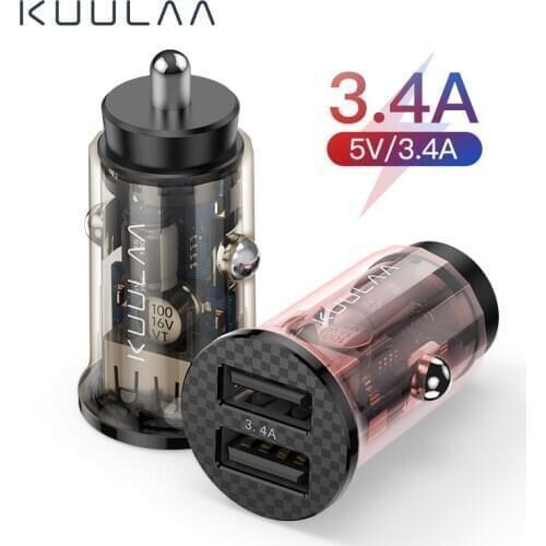 17W Transparent Mini USB Car Charger Fast Charging Dual USB Charger For iPhone Huawei Xiaomi Phone Charge Car-Charger Adapter