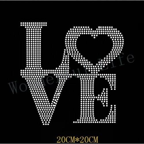 Free Shipping love with a heart design rhinestone transfer rhinestone iron on transfers design for clothinhg