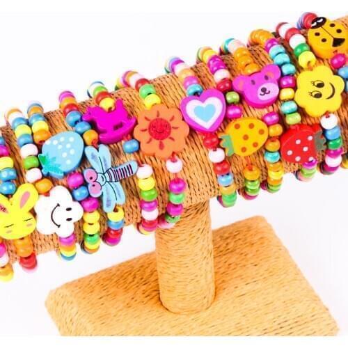 10pcs handmade color mixed bracelet bracelet wristband animal cartoon wooden beads toy children gift