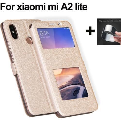 5.84" Open window cover For xiaomi mi A2 lite Case PU leather Cases for xiaomi mi A2lite flip shell mi A 2 lite coque back cover